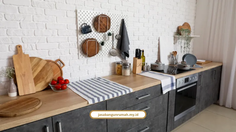 Contoh dapur belakang rumah subsidi minimalis semi terbuka