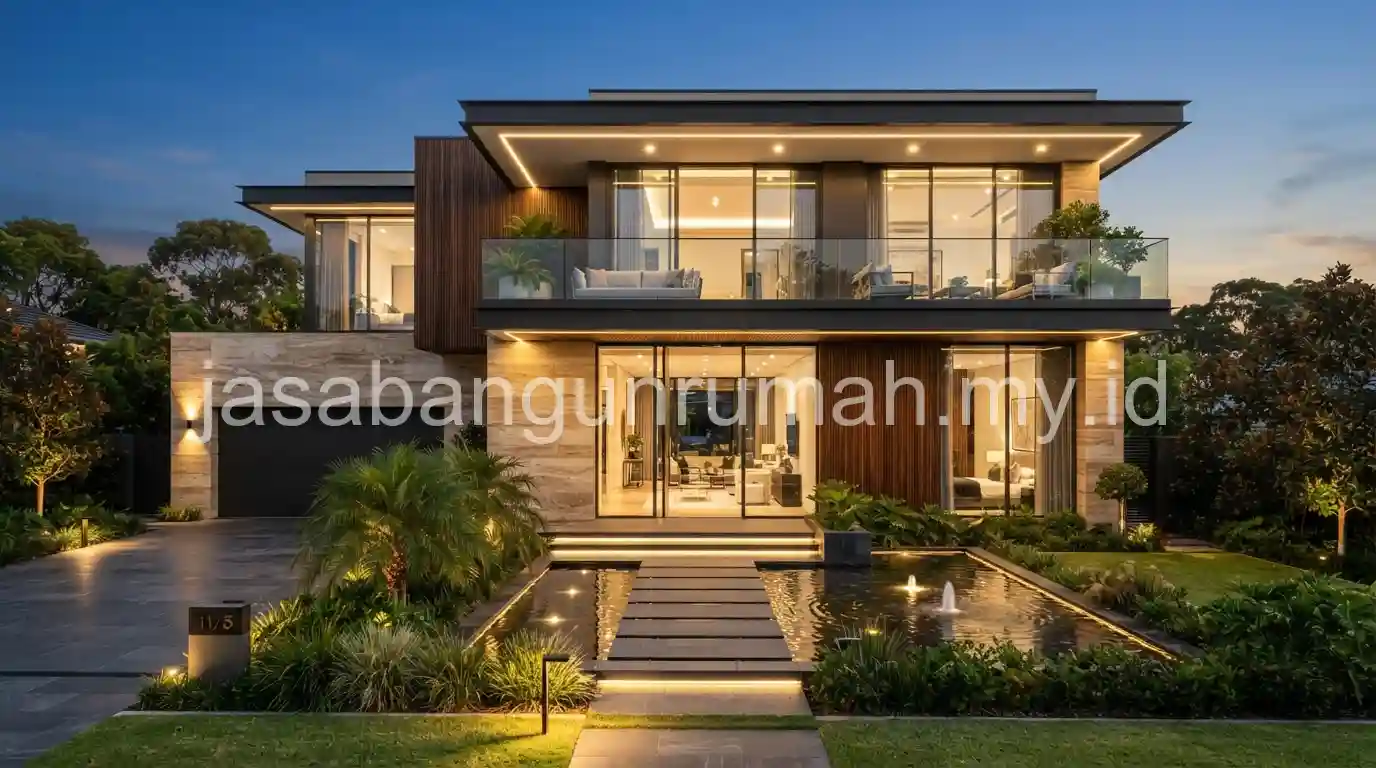 Tampak depan rumah 2 lantai bergaya mewah modern