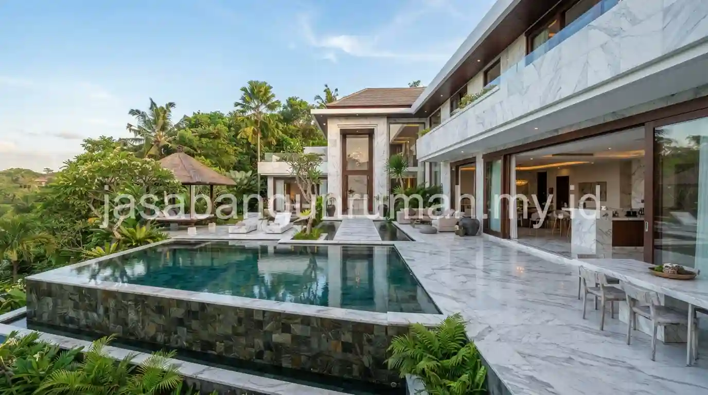 Fasad rumah mewah dengan sentuhan arsitektur Bali modern