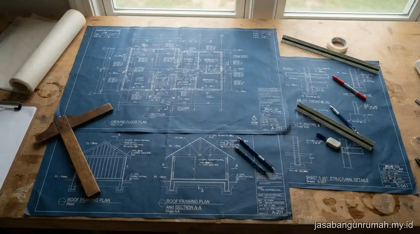Contoh gambar kerja detail rumah siap konstruksi
