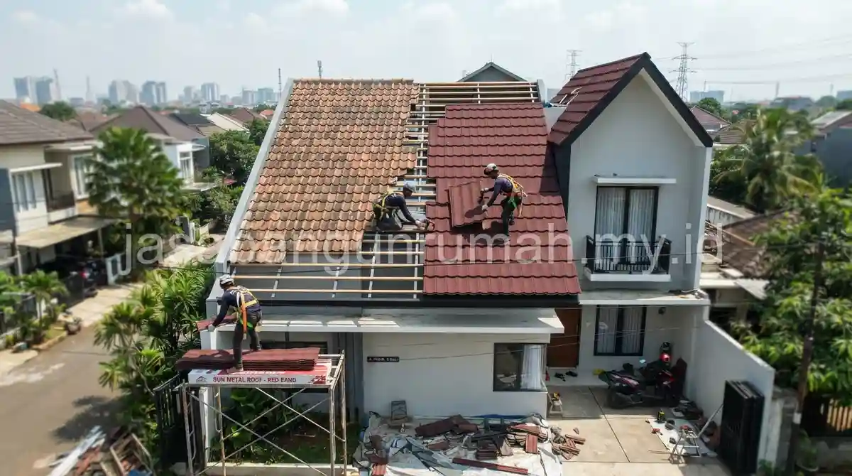 Proses penggantian genteng metal pasir di Bekasi Timur