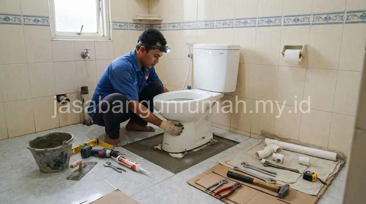 Proses penggantian kloset jongkok ke kloset duduk