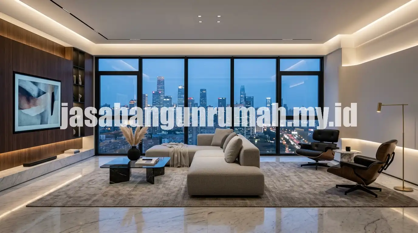 Ruang tamu bergaya interior mewah minimalis tahun 2026
