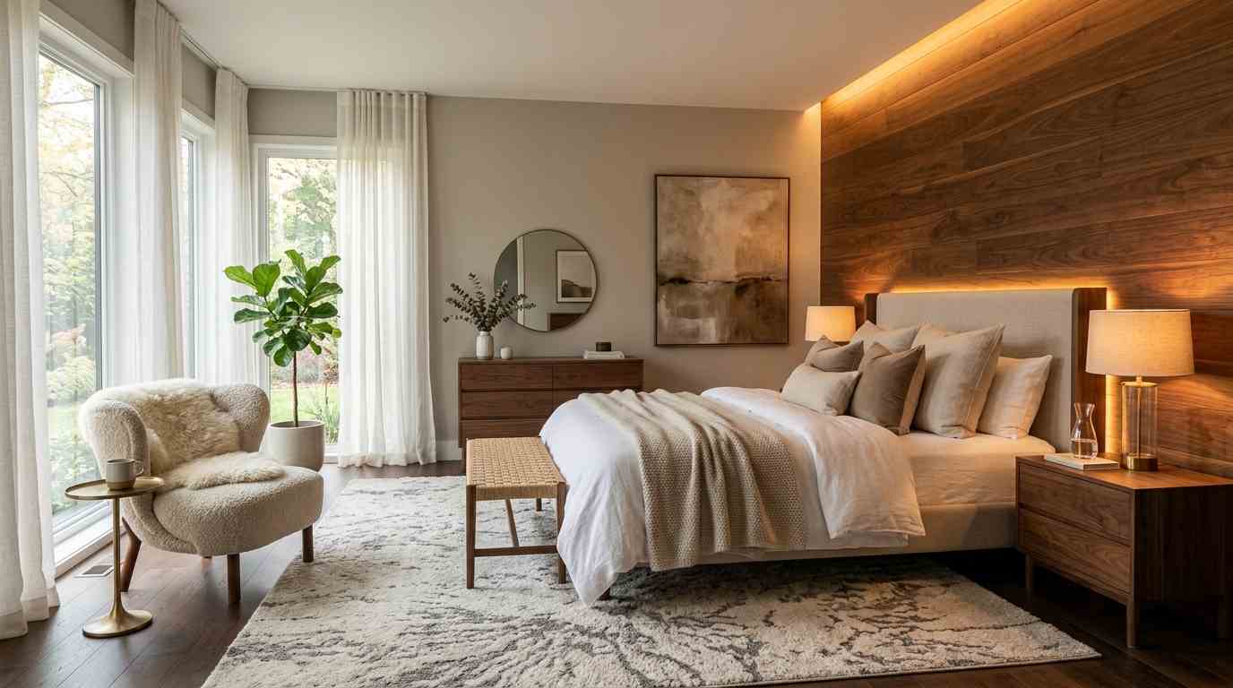 Interior kamar tidur utama dengan nuansa hangat