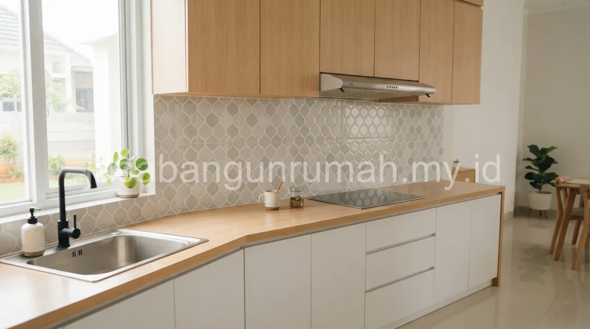 Pemasangan keramik dinding dapur rumah subsidi di Babelan