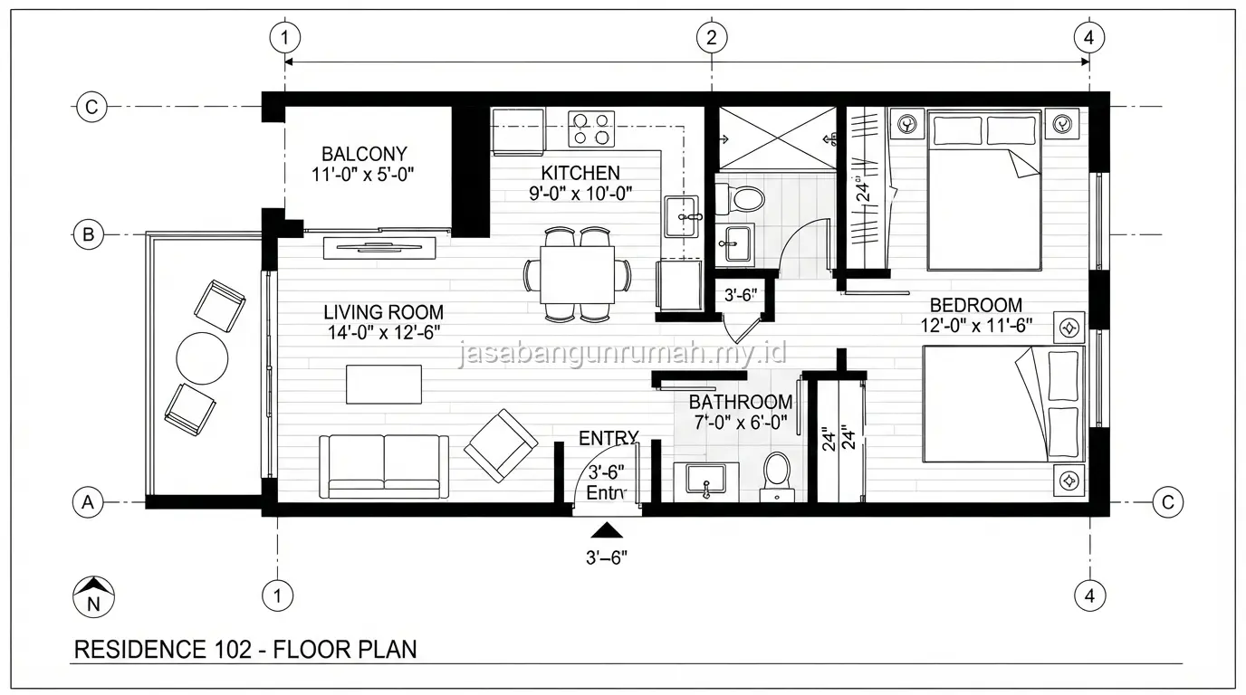 Gambar layout 2D tata ruang interior rumah