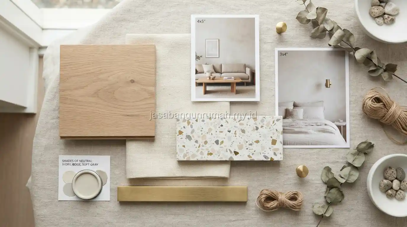 Moodboard konsep warna dan material desain interior