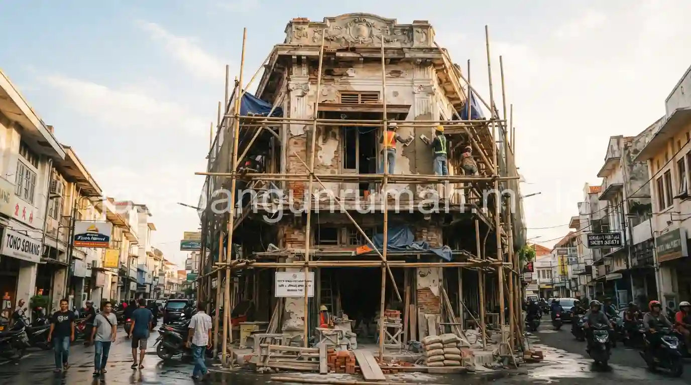 Perbaikan struktur bangunan ruko di Surabaya