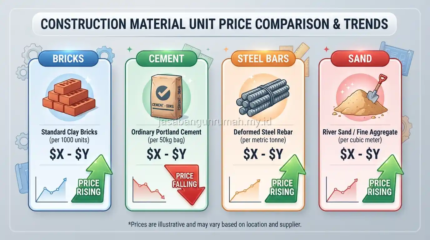 Perbandingan harga satuan material dalam RAB proyek