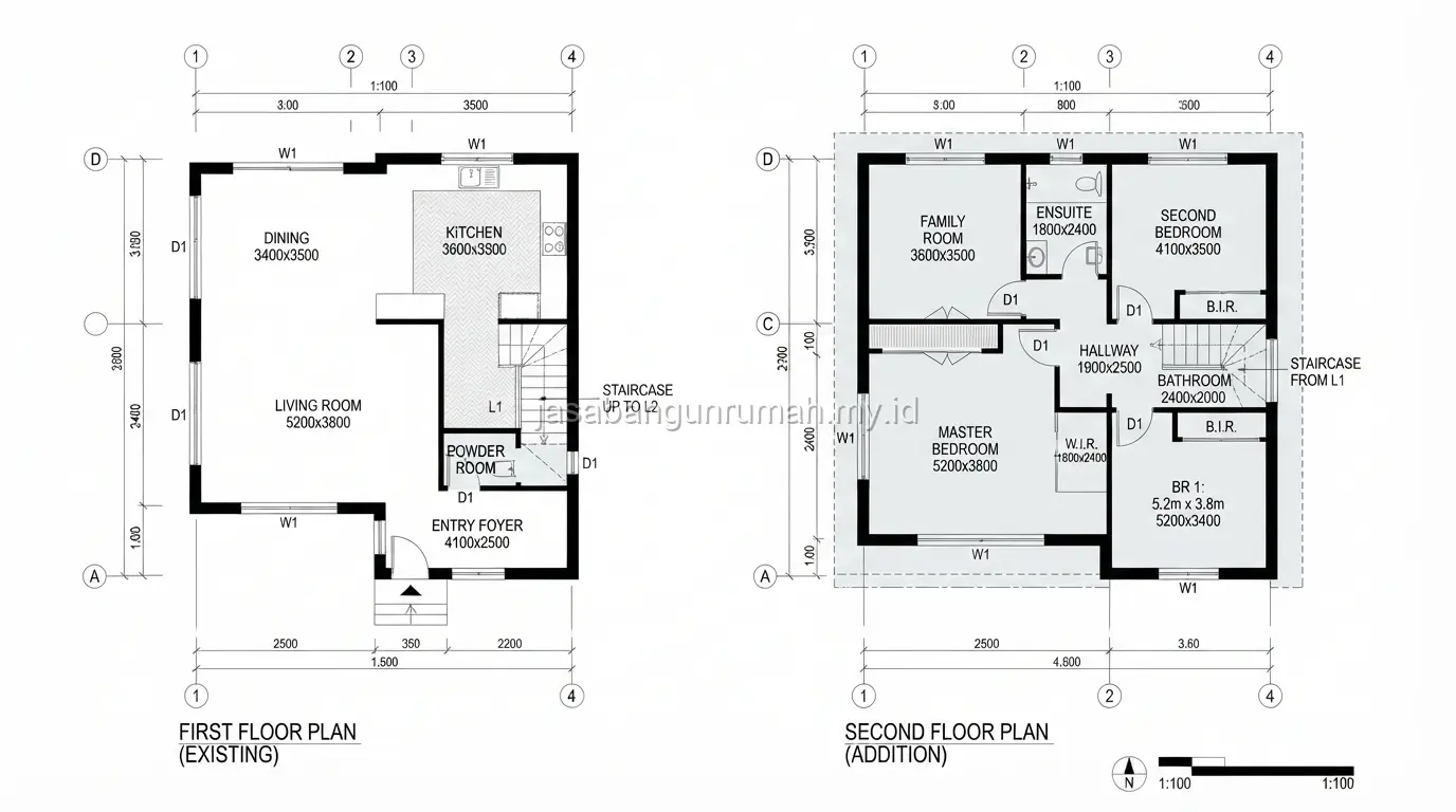 Ilustrasi perluasan rumah tumbuh ke lantai dua di masa depan