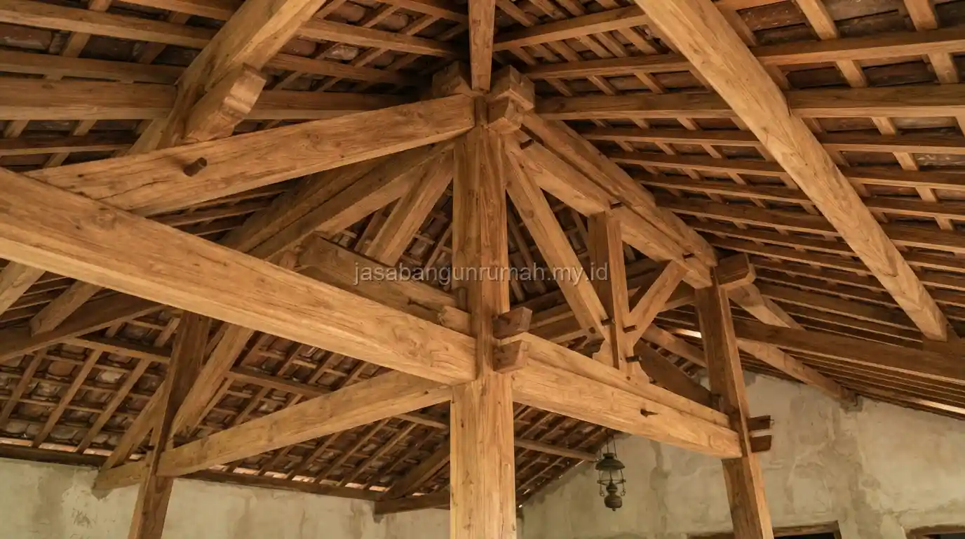 Rangka atap kayu tradisional pada rumah tinggal