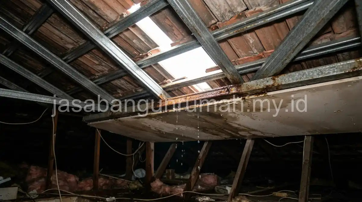 Rangka baja ringan pada perbaikan atap bocor