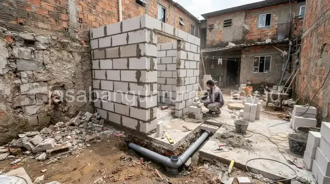 Proses relokasi kamar mandi belakang rumah subsidi