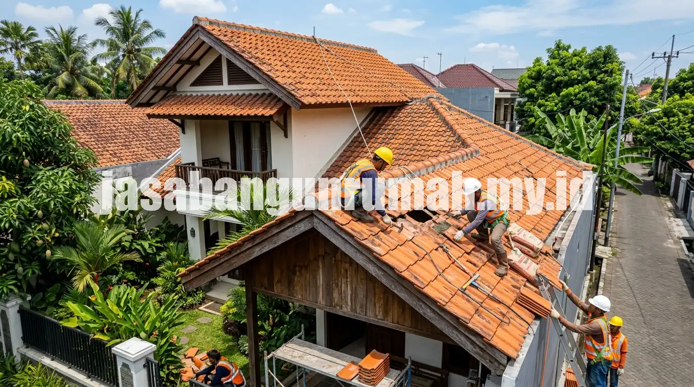 Proses perbaikan atap rumah di wilayah Bekasi
