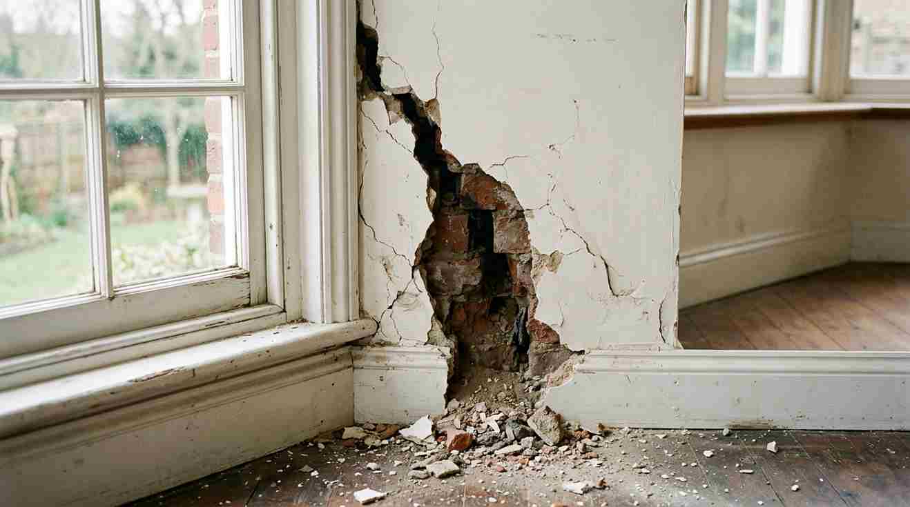 Contoh retak dinding pada rumah yang perlu direnovasi