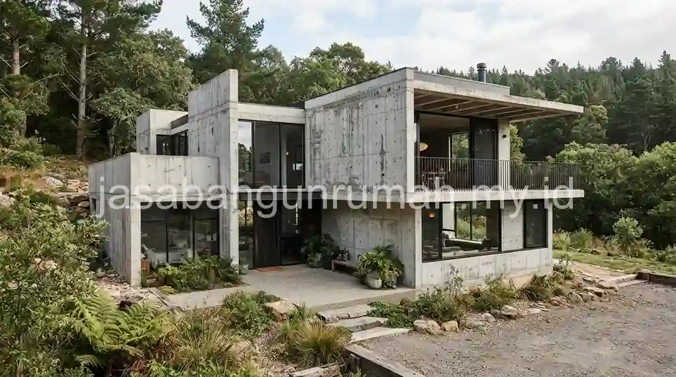 Rumah bergaya industrial dengan dinding beton ekspos