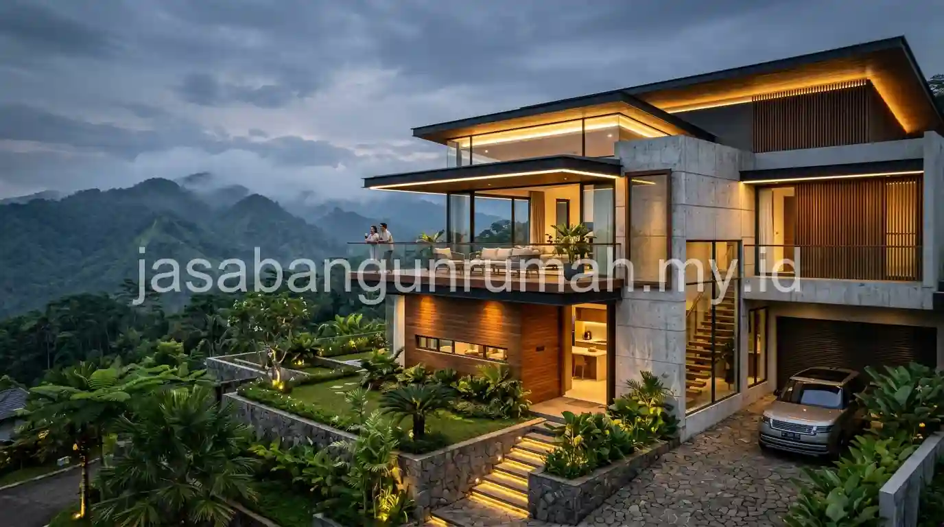 Rumah minimalis konsep split level di lahan berkontur Sentul