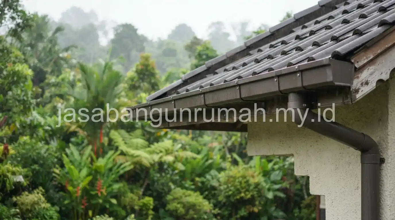Talang air lebar pada rumah minimalis tahan hujan di Bogor